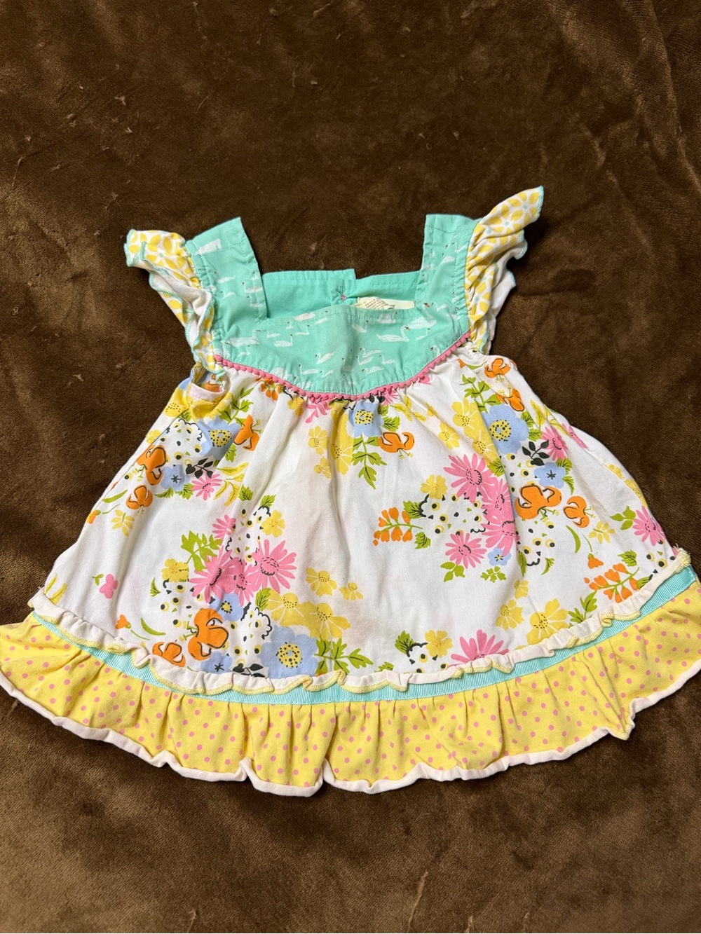 Matilda Jane Floral Ruffle Top in Aqua, Yellow & Pink 2t
